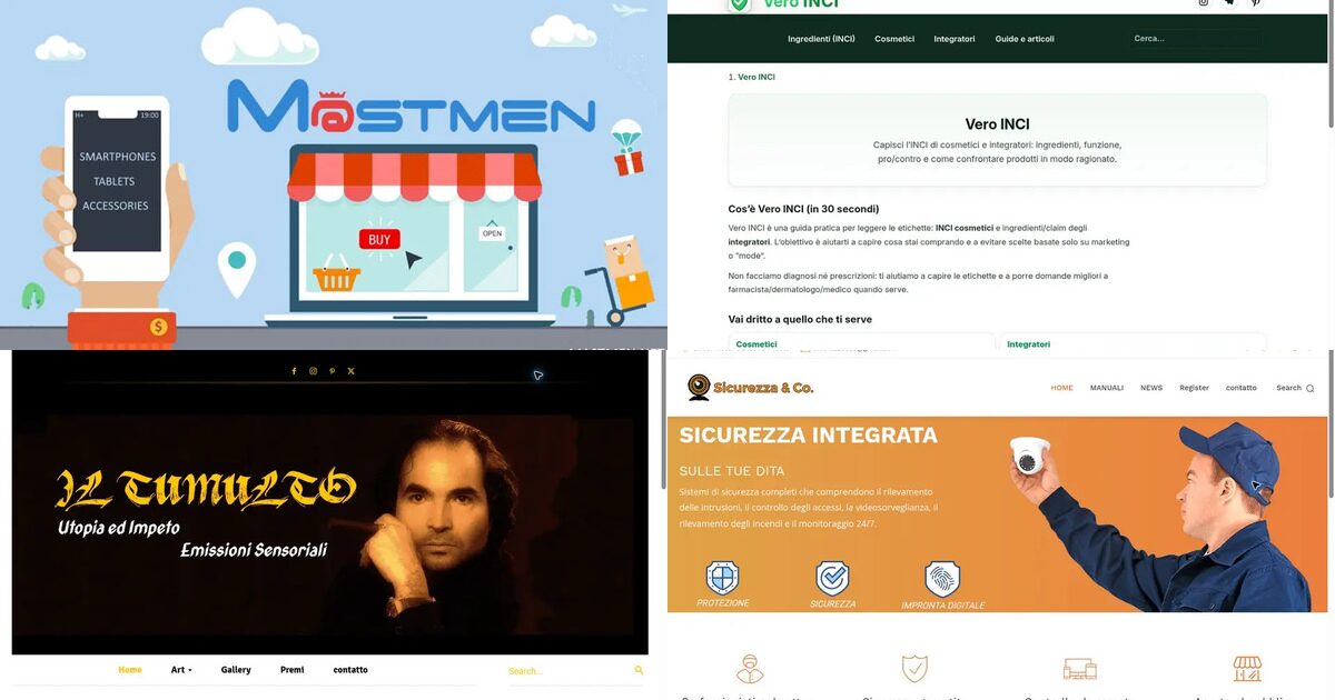 Anteprime di quattro progetti web reali seguiti da Nico Diego